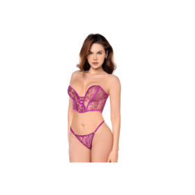 Ensemble sexy 2 pièces bustier & string en dentelle satinée 